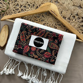 White Handloom Khadi Cotton Saree With Black  Mango Print Blouse